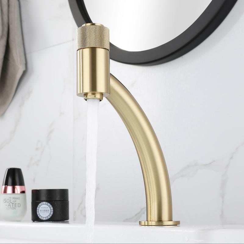 Gebürstetes Gold Messing Badezimmerarmatur Grau Kreativ Mode Waschbeckenarmatur Einzel Loch Warm und Kalt Gesicht Waschen Becken Toilettenarmatur