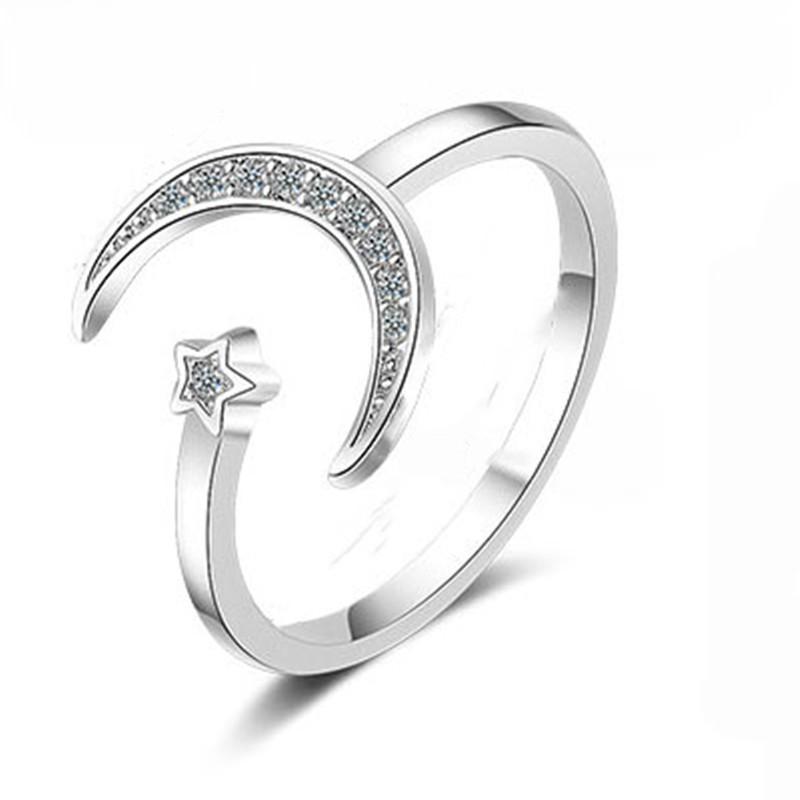 2026 Crescent Moon Open Moon Star Ring Female Index Finger Ring Japanese and Korean Hipster Simple Student Personalized Jewelry Resizable