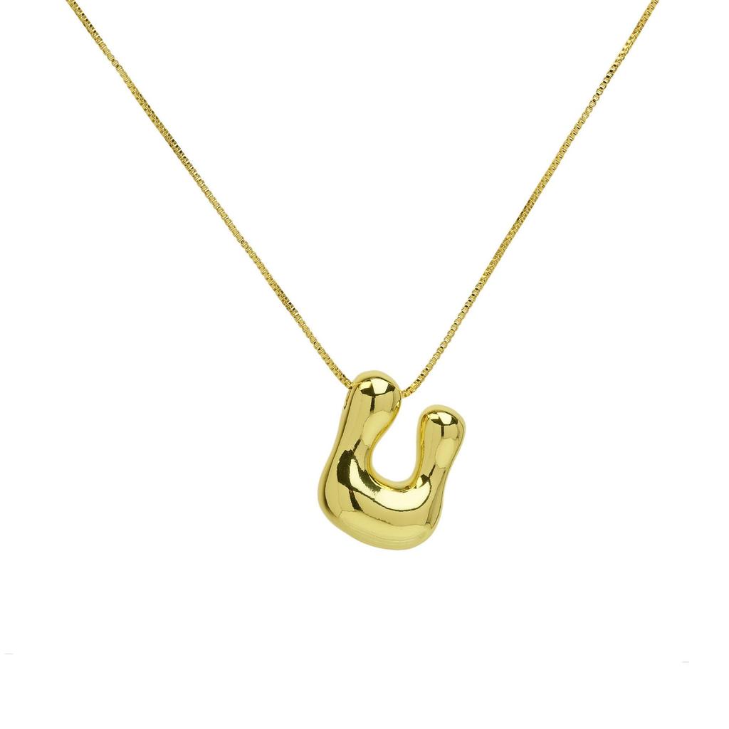 18K Gold Plated Copper Balloon Bubble Chubby Alphabet Pendant Necklace