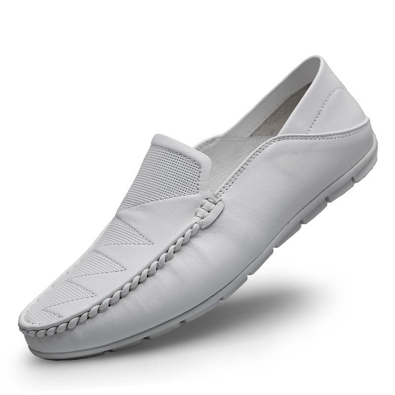 Men s Embossed Leather Slip-On Loafers with Round Toe, Non-Slip Flat Sole for Daily Casual Wear. 39 белый