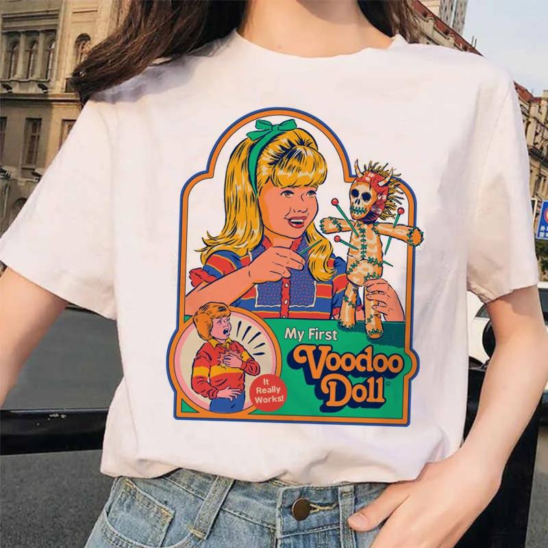 Pojďme vyvolávat démony Estetické tričko Dámské Letní Ležérní Harajuku Kreslený potisk Satan Krátký rukáv Topy Camiseta Mujer