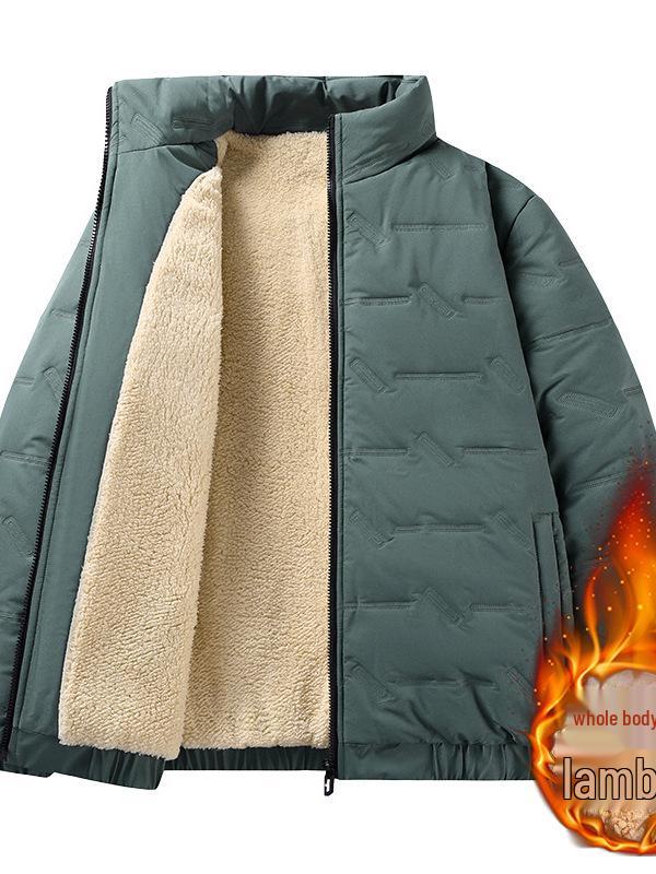 Men's Winter Business Casual Lambswool Jacket, Stand Collar, Thickened, Plus Size, Fleece-Lined, Warm Cotton.