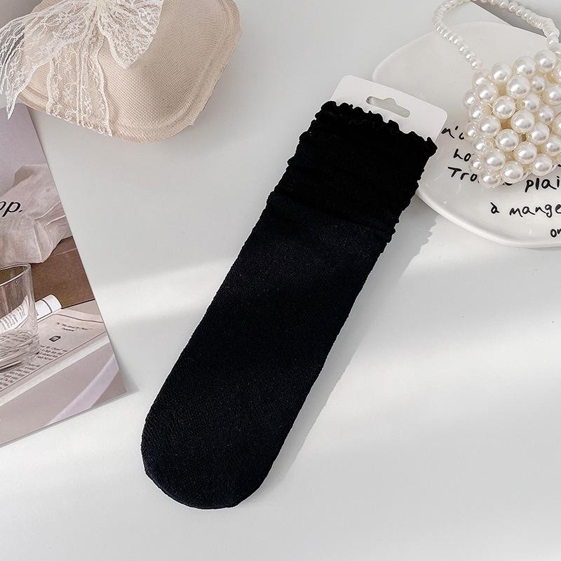Women's Summer Ultra-thin Lace White Pile Socks with Mesh, Breathable and Sweat-absorbent Sweet Ballet Wind Stockings