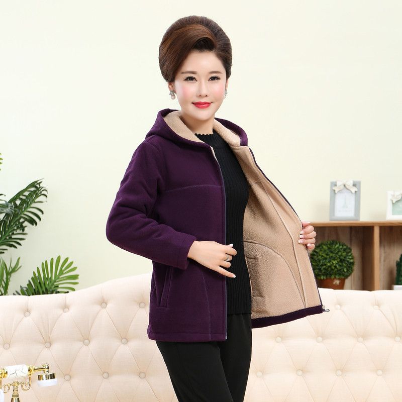 Abrigo de Invierno Femenino Talla Grande Madre Forro Polar Deportivo Chaqueta Mediana Edad Adulto Mayor Ropa Exterior Acolchada para Mujer Tops con Capucha