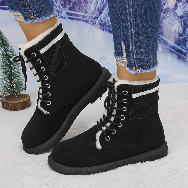 Women's Plus-Size Thick-Soled Snow Boots - Winter New Style, Retro, Short Ankle, Lace-Up, Fleece-Lined, Thick & Warm