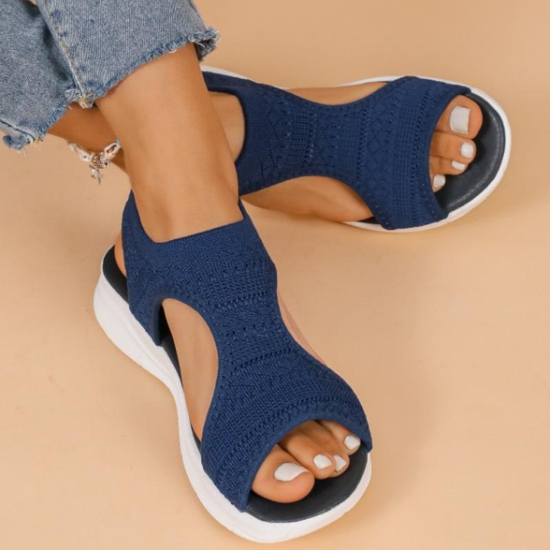 Women's Knit Sandals Breathable Open-Toe Summer Beach Shoes Comfortable Casual Sandals for Summer