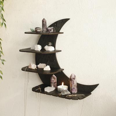 Crystal Shelf Crescent Rack Decoration Wall Mount Display Shelf Essentials Storage Shelf Crystal Display Wall Shelf Display Stand Wall Hanging Wood