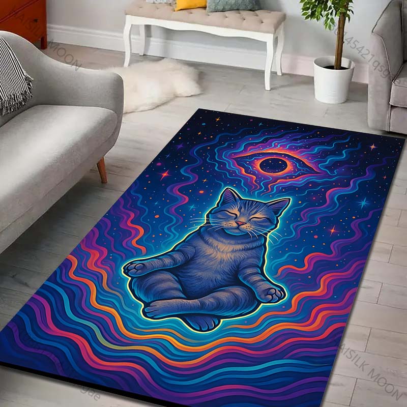 

Multiple sizes Meditating cat with colorful galaxy Print Carpet Rug for Living Room Bedroom Sofa Doormat Home Decor Non-slip Mat 40x60cm
