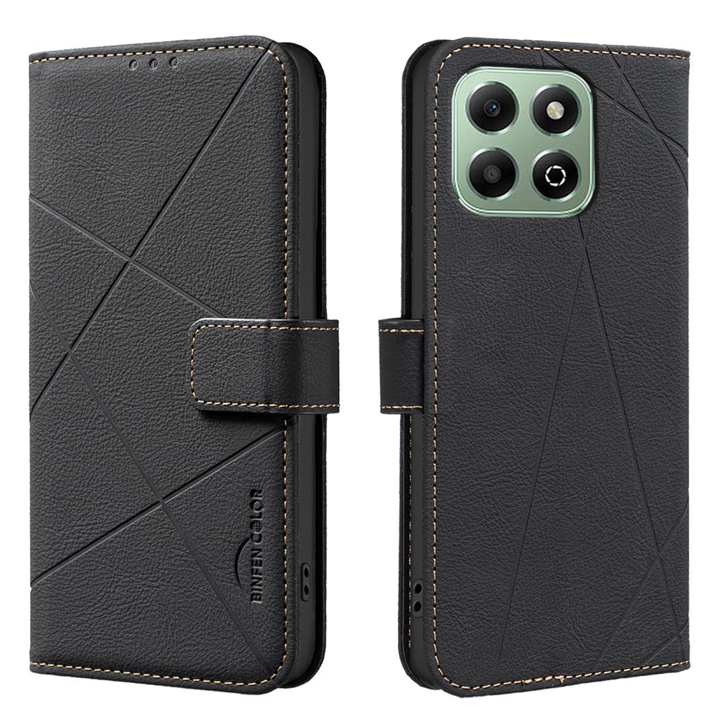 For Honor X6b 4G Case BINFEN COLOR BF35 Geometry Imprinted Leather Phone Cover RFID Blocking Wallet Stand