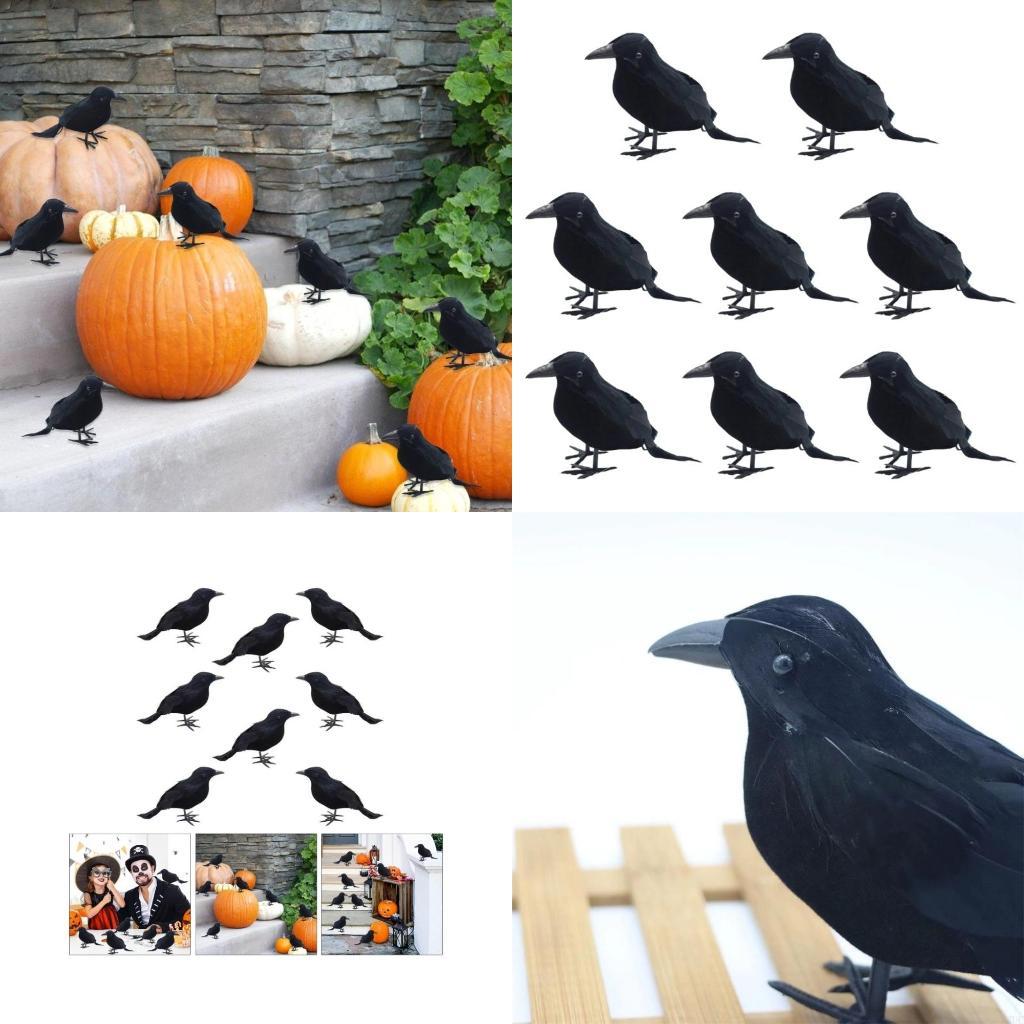 Pack of 8 Realistic Feathered Crows Realistic Halloween Feathered Crows Props For Outdoor Decoration X3UC CN