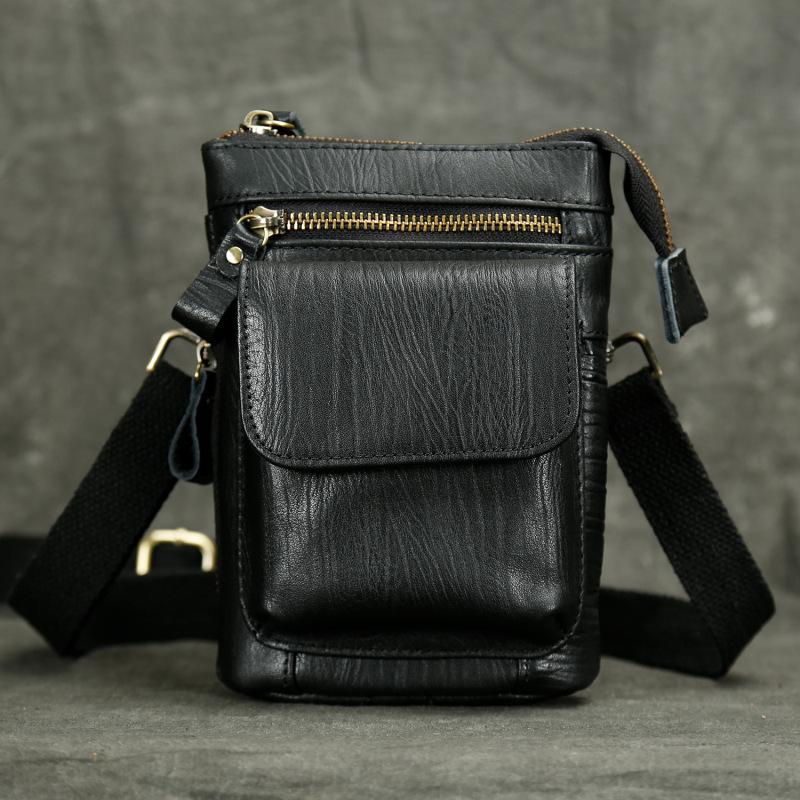 Retro-Kopfschicht-Gürteltasche aus Crazy Horse-Leder, multifunktionale 7-Zoll-Handytasche für den Außenbereich, Kopfschicht mit Haken zum Tragen eines Hüftgurts, Umhängetasche