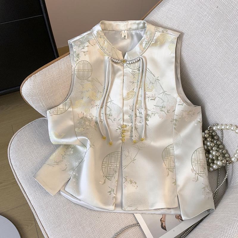 

Атласный женский жилет без рукавов в китайском стиле с застежкой пань - Осень/Весна L