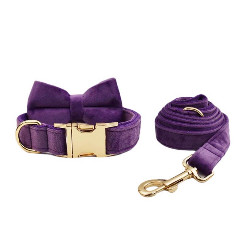 Purple Velvet Dog Collar & Leash Set
