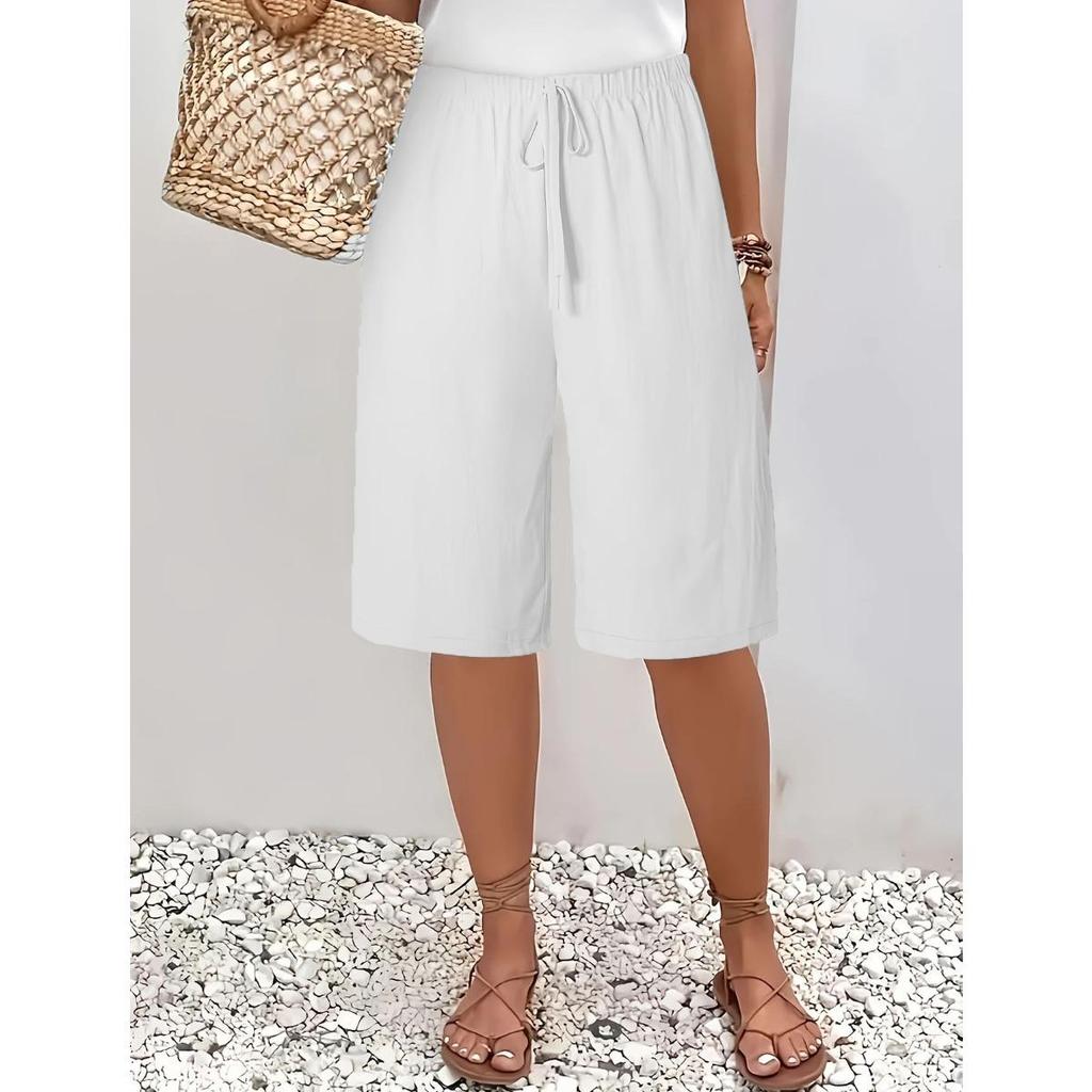 Ladies, Casual Pants, Fashionable, Solid Color, Cropped Pants, Mid Length Pants