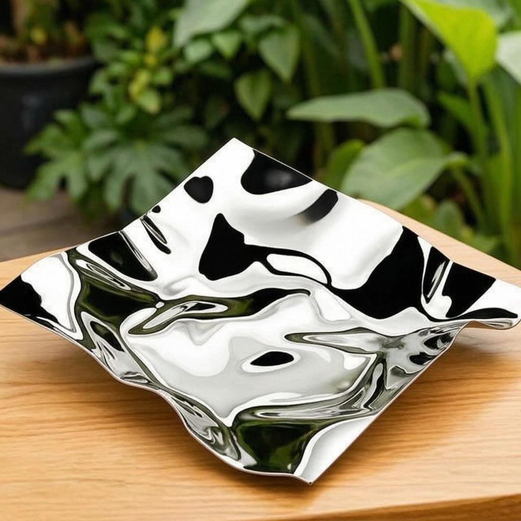 Stainless Steel Tray Mirrored with Reflective Finish Sculptural Irregular Serving Platter for