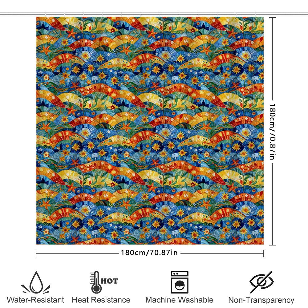 Colorful Floral Printed Shower Curtain Waterproof Fabric 3D Bathroom Decor Modern Home Accessories Blue Orange Red Yellow Green