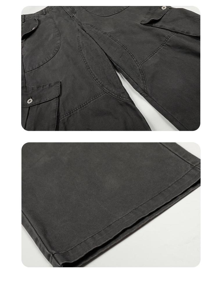 Yongfang Unisex Retro 3D Patchwork Wide-Leg Scythe Pants