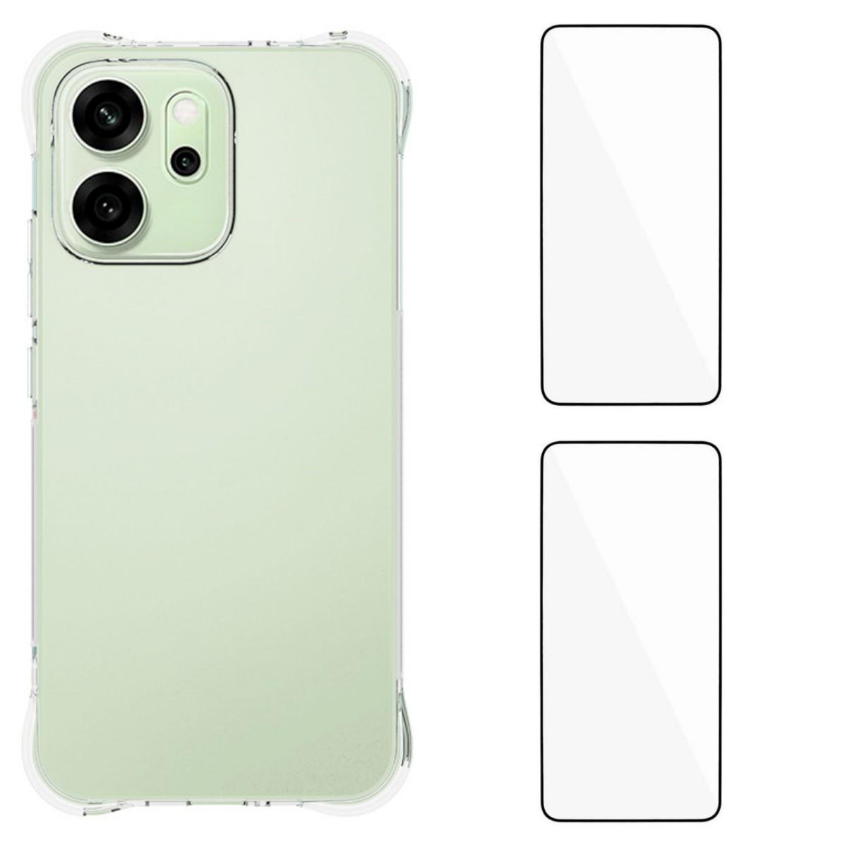 

Для Oppo Reno14 5G (Глобальный) TPU чехол WANLONFENG WL2 Series 2.0мм чехол для телефона с 2 шт. защитных пленок из закаленного стекла Transparent