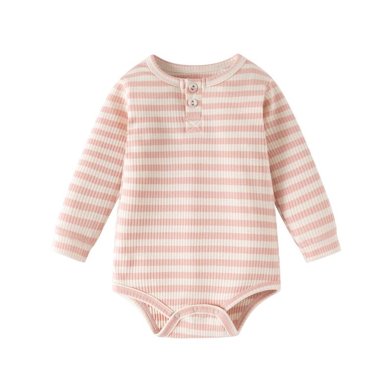 New Spring Style One-Piece Romper for Newborns, 0-1 Year Old Boys and Girls, Long-Sleeve Modal Pure Cotton Bodysuit Pink Striped Modal Cotton 73 yards