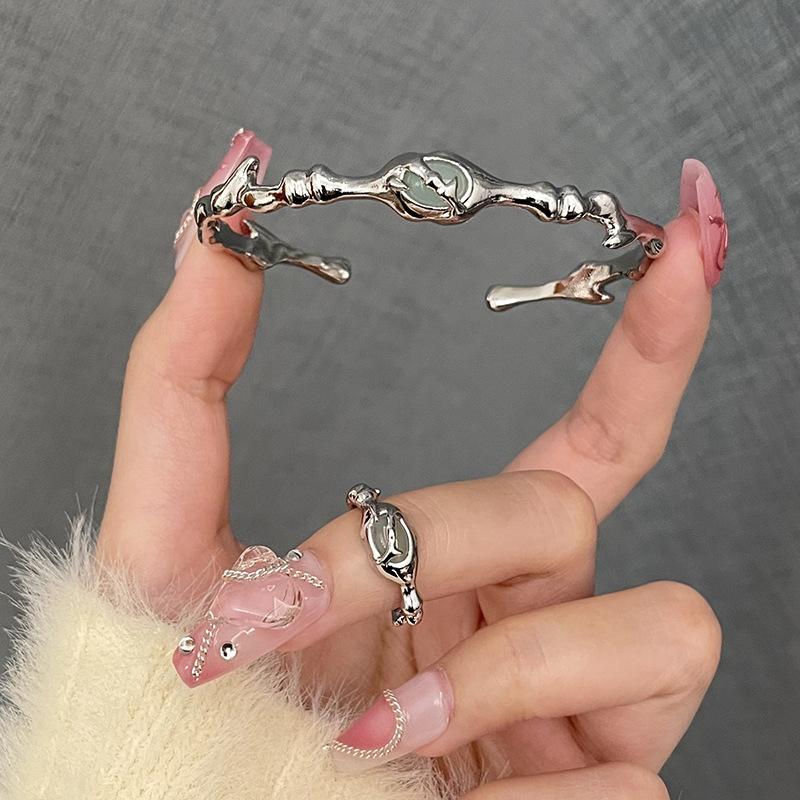 National Style Jade Ring Niche Design Cold Wind Open Index Finger Ring Gemstone Sweet Wind Ring