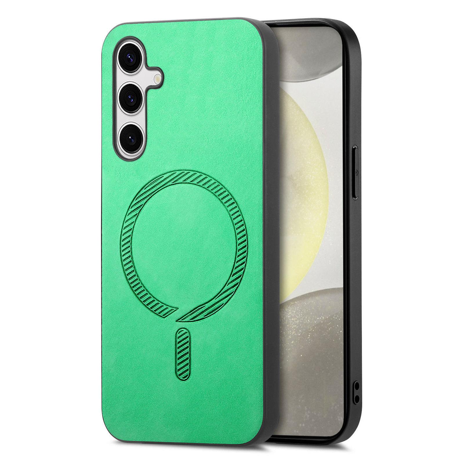 

For Samsung Galaxy S24 Leather Back Case Compatible with MagSafe Skin-touch Phone Cover Green