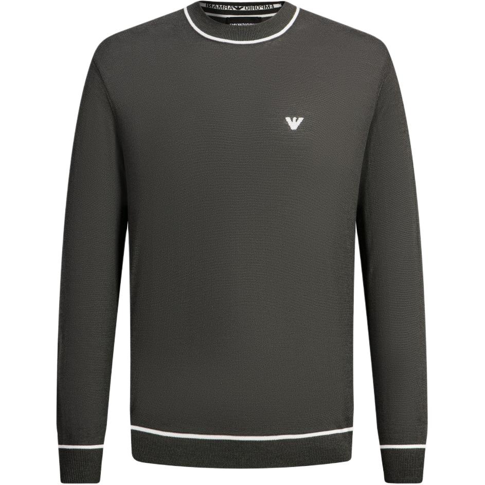 Emporio Armani FW24 Contrast Trim Logo Embroidered Crew Neck Long Sleeve Sweater Men sweater Brown 6D1MXH-1MJLZ-F626 L