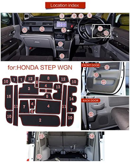 Door Pocket Mats for Honda New Step Wagon RP Type Step Wgn Interior Parts Rubber Mat Mat Accessories 24P RP1~RP5 2015-2022 Non-slip (black)