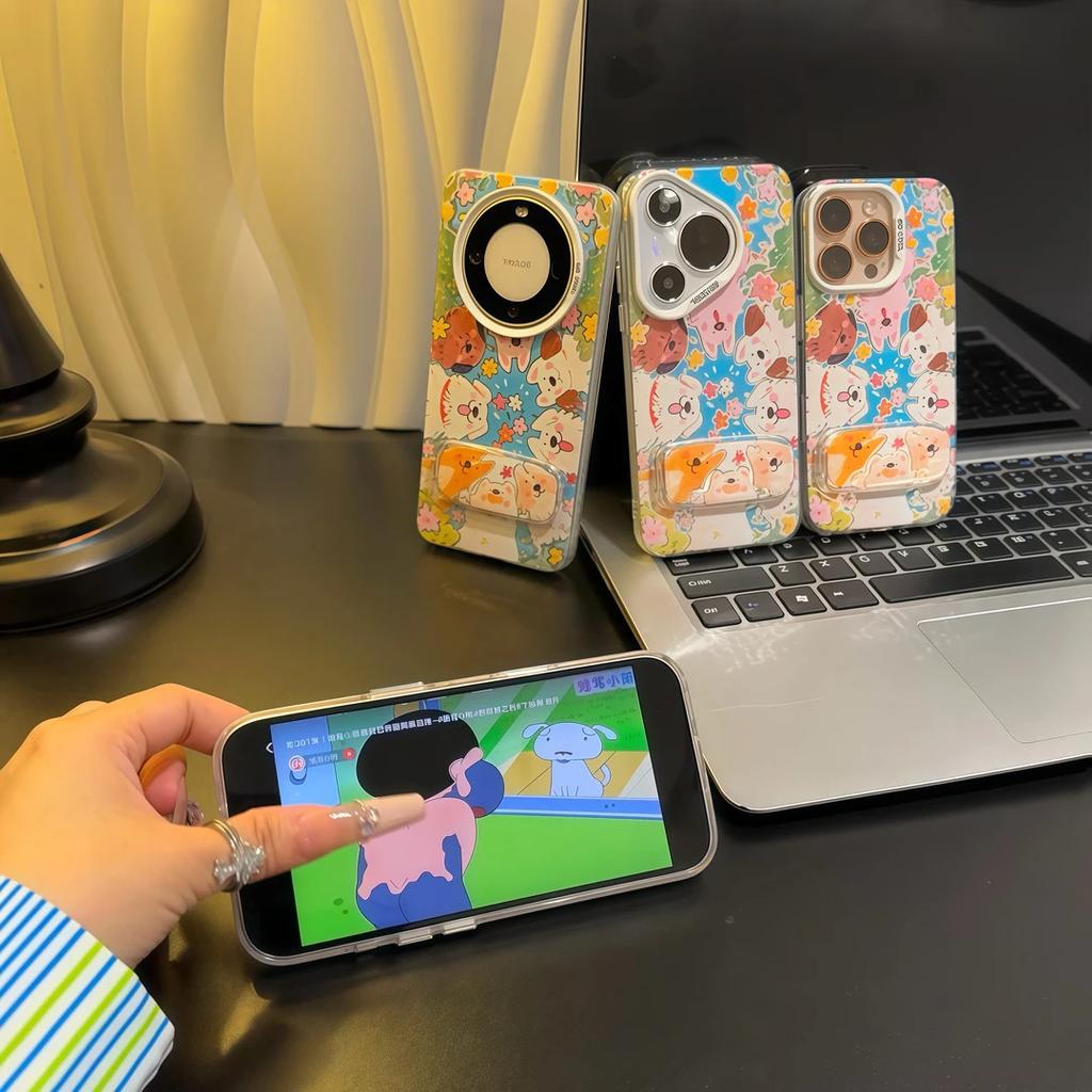 Full Screen Dog Mirror Holder Suitable for Apple 17 Pro Mobile Phone Case iPhone15/16 Colored Silver 13 Cute 14 Hard