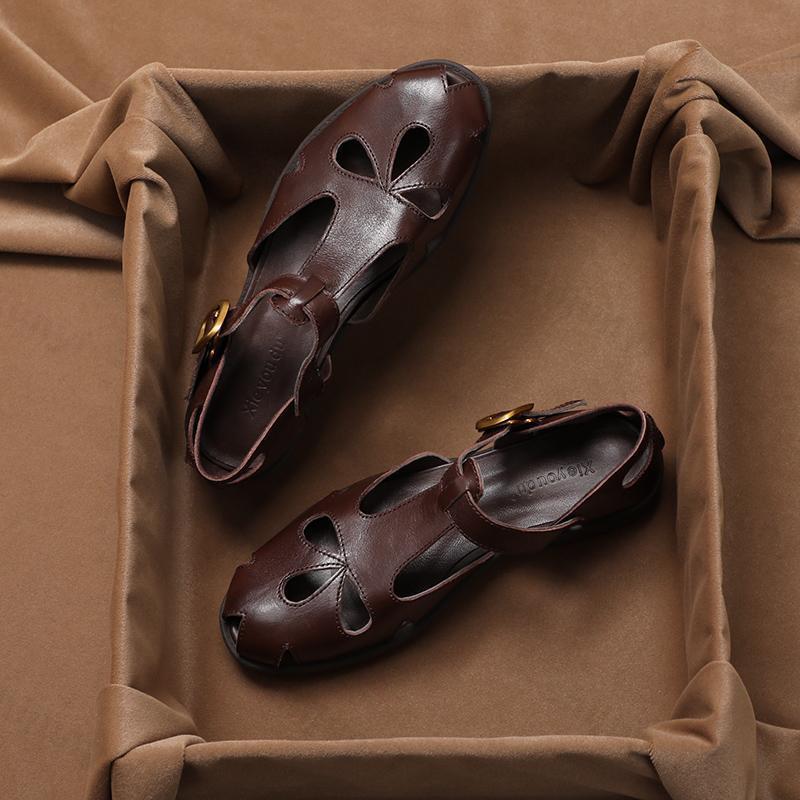 Fashion Summer Women's Sandals 2025 Artificial Leather Casual Comfortable Outdoor Fashion Retro Roman Sandals Hollow Out British Sandals