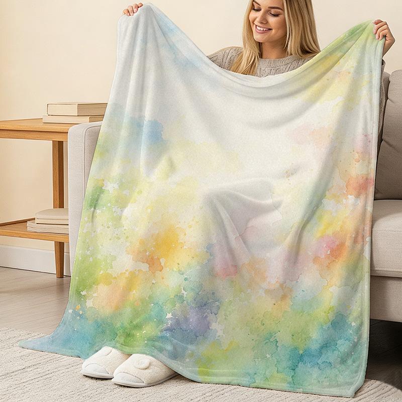 Cozy Soft Watercolor Flannel Throw Blanket – No Shedding, Skin-Friendly, Warm for Home TV Nights, Christmas & Halloween Use