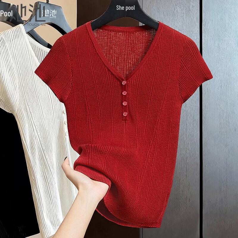 Shechi Women s Wool Blend V-Neck Ribbed Knit Top S