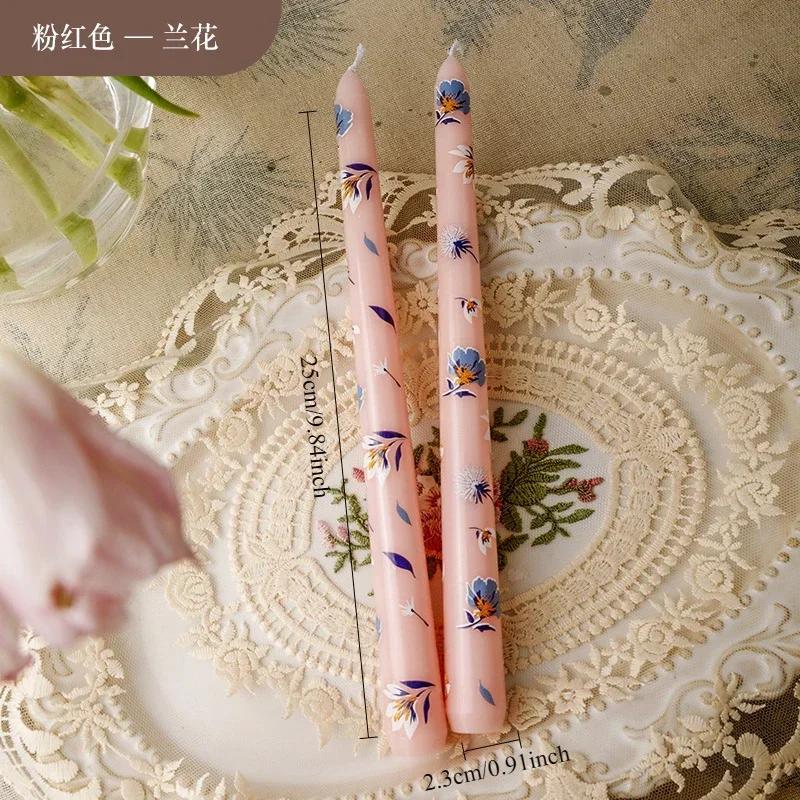 Printed Long Pole Candles European Romantic Candles Dinner Wedding Holiday Family Cross Border Smoke Free Candle Home Decorative