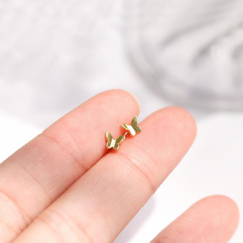 Gold Color Silver Plated Mini Butterfly Heart Stud Earrings For Women Cartilage Helix Tragus Piercing Jewelry Gift