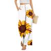 Women’s Summer Loose Fit Floral Print Wide Leg Pants Stretch Waistband Button Front with Pockets Casual Lightweight Trousers for Daily Wear