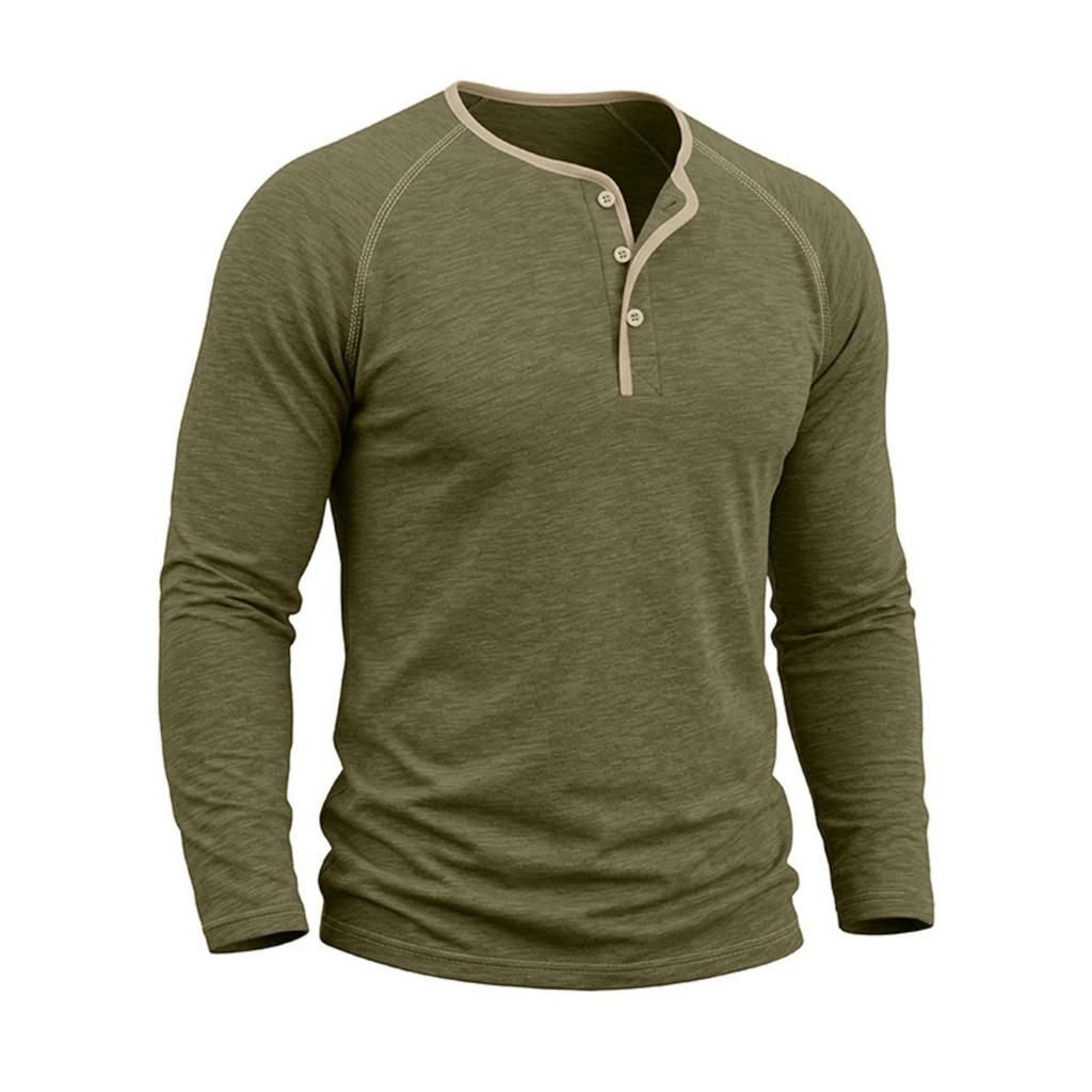 Men's Long Sleeve Henley Shirt Pullover Crew Neck Casual Slim Fit Basic Stretchy Top for Everyday Wear