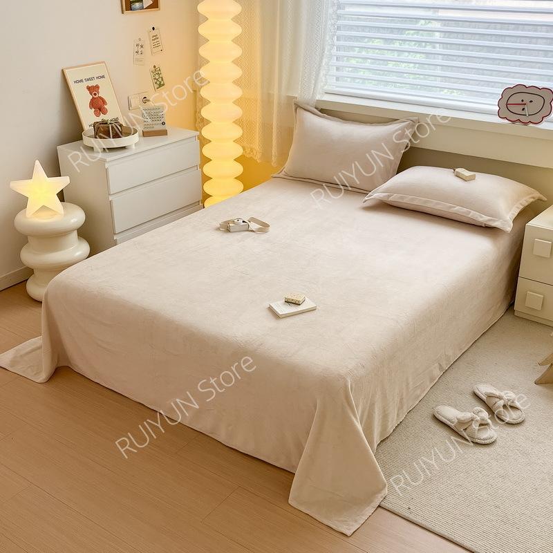 Newly Solid Color Soft Flannel Flat Sheet Winter Warm Home Bedding Bed Sheet for Single Double Bed Flat Bed Sheet Home Textile