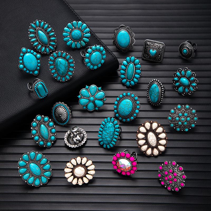 Retro Bohemian Silver Faux Turquoise Ring