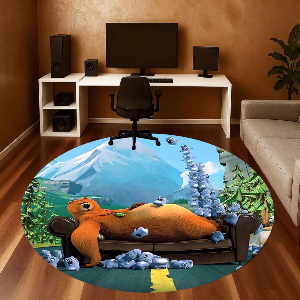 1pc Bear Squirrel Round Chair mat Area Rug - Non-Slip, Floor Mat for Office, Bedroom, home decor Christmas Gift p0811280