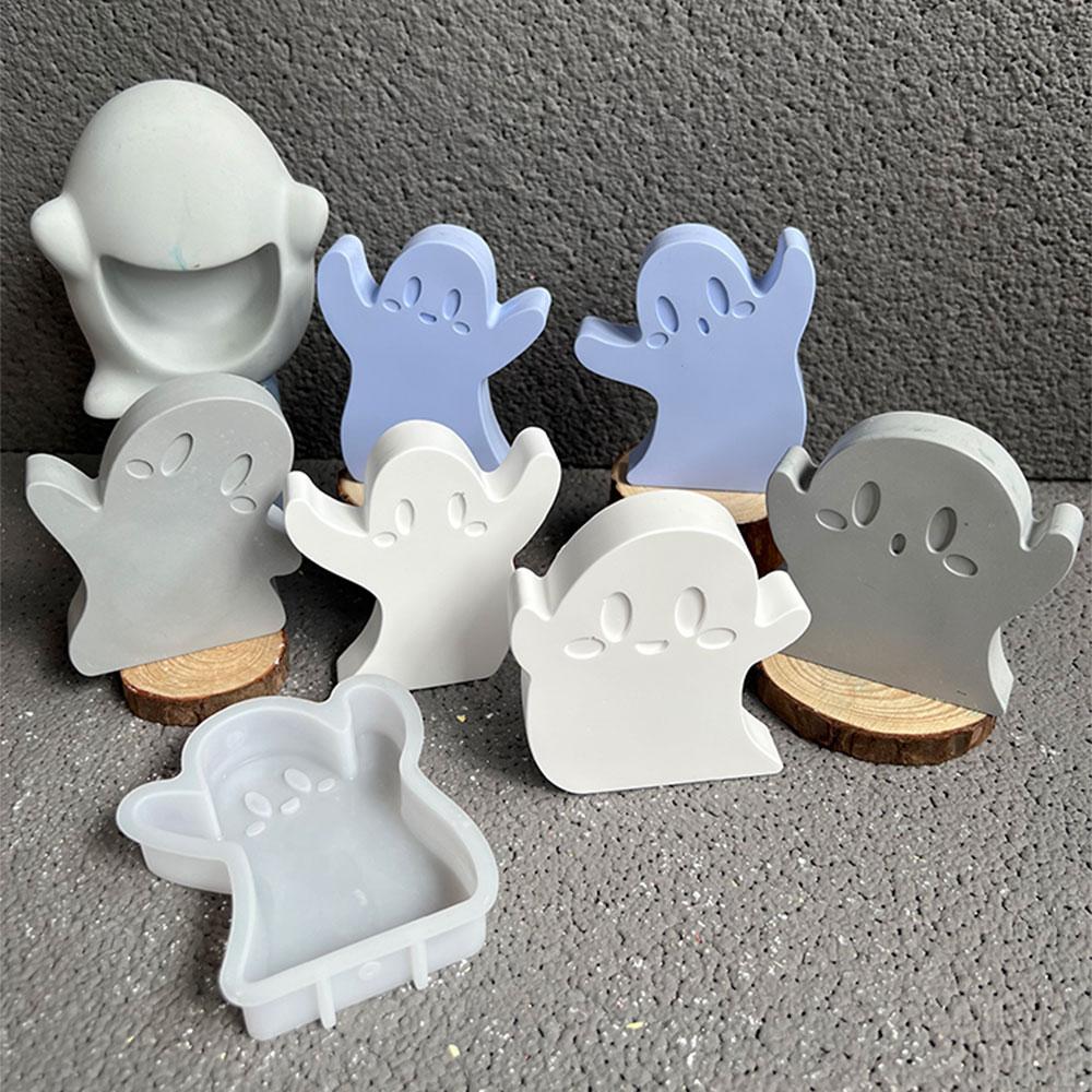 DIY Halloween Decorations 6Pcs/Set Cute Ghost Candle Mold Silicone Scented Stone Molds Gypsum/concrete/epoxy Resin Ghost Mould
