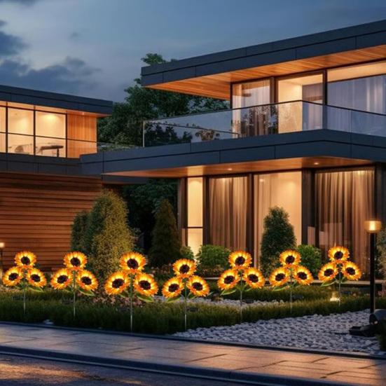 Solar Sunflower Garden Light, Realistic Sunflower Solar Powered Outdoor Light, Waterproof Auto On/Off Decorative Light for Patio Backyard