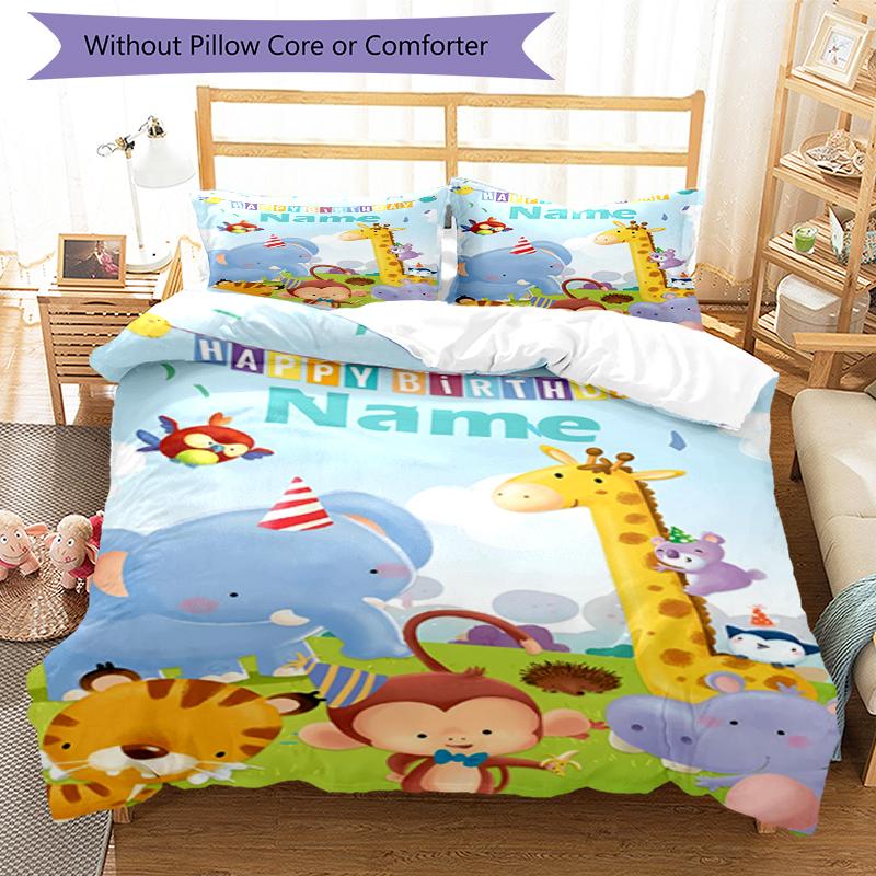 3pcs Custom Name Animals Bedding Set Duvet Cover Closure Includes 1 Duvet Cover & 2 Pillowcases, Soft and Comfortable for All Seasons.