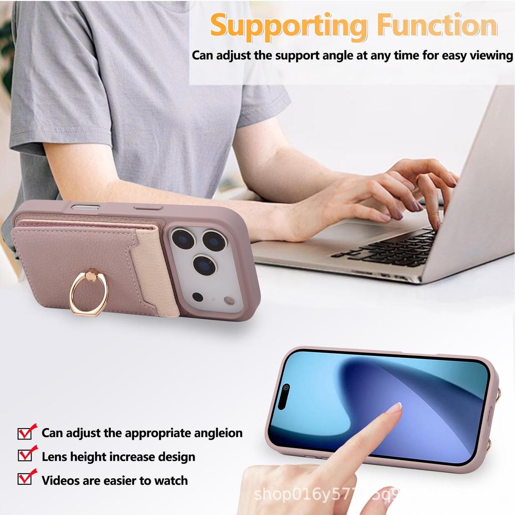 Lychee Colorblock Card Holder Case for iPhone 17 Pro Max
