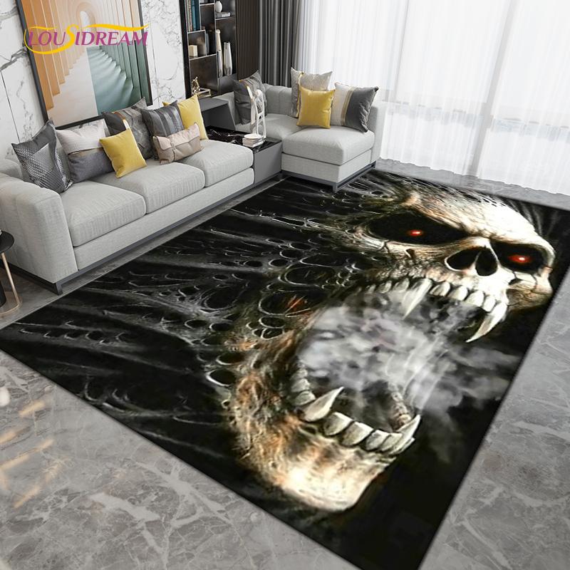 Horror Skull Art Area Rug,Carpets for Living Room Bedroom Decoration, Sofa Chair Cushion Rug,Kitchen Bathroom Floor Mat