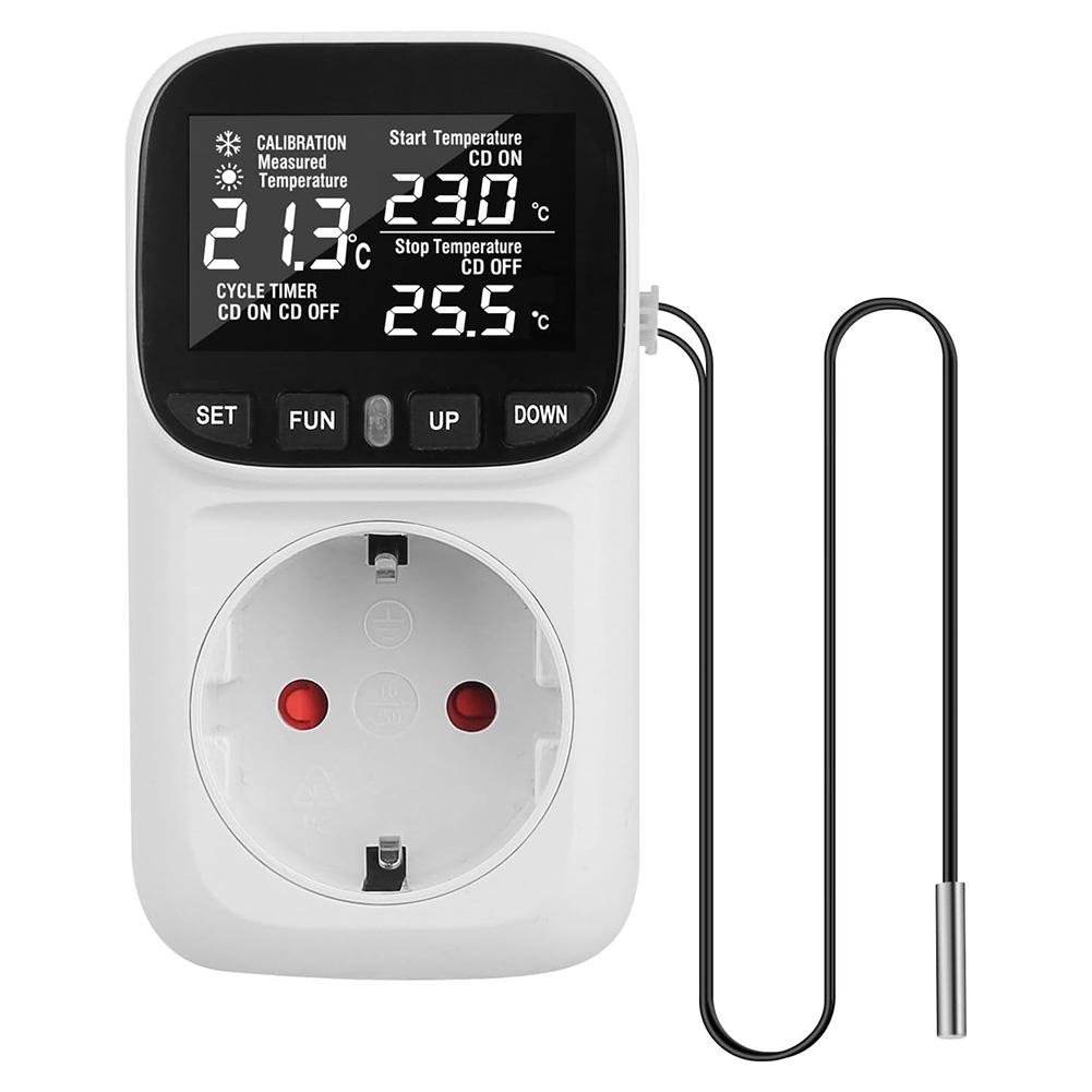 Temperature Controller Socket 230 V Digital with Sensor for Heating Cooling Devices and Temperature Regulation