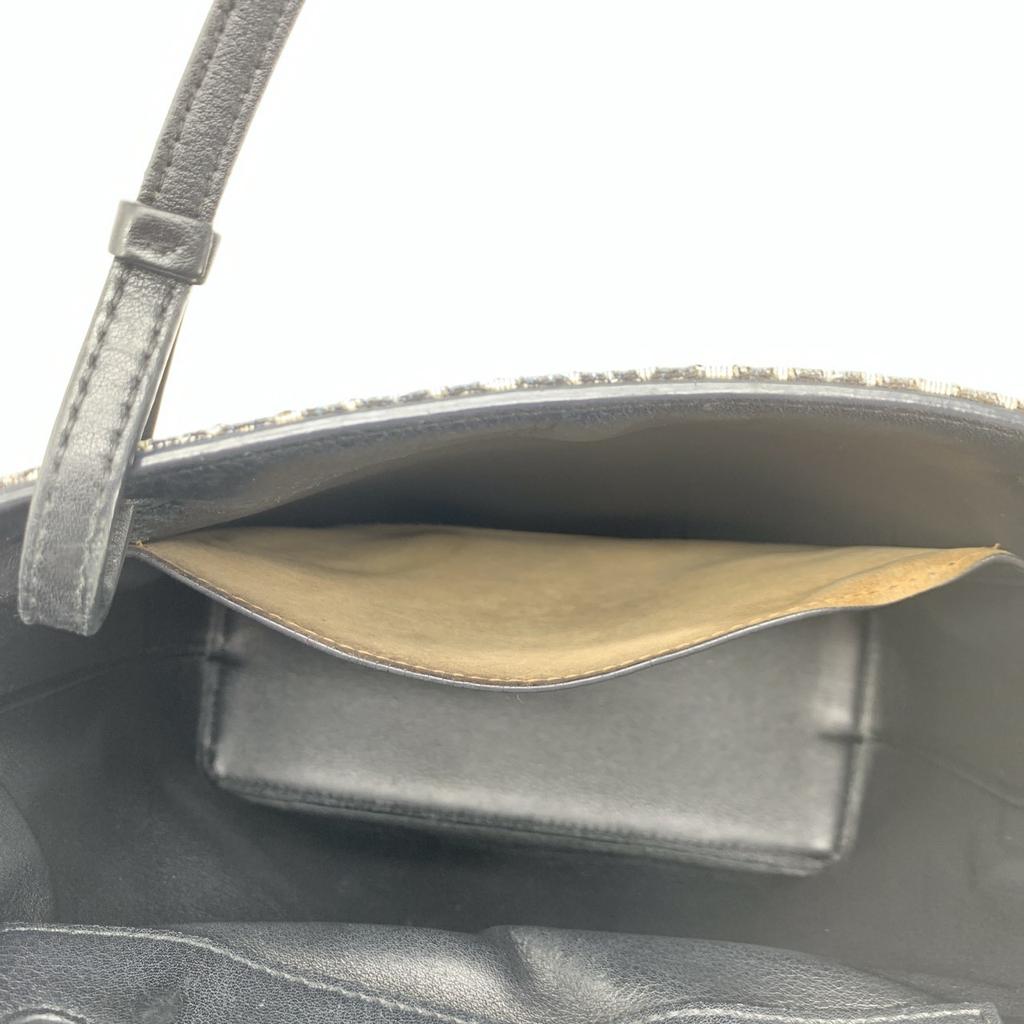 LOEWE Repeat Anagram Jacquard Square Tote Shoulder Bag Canvas Calf Leather Navy Blue Black