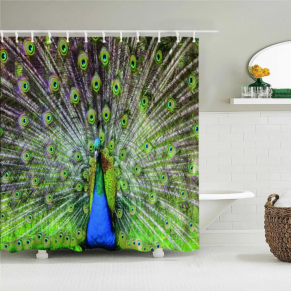 3D Flowers and Birds Peacocks Shower Curtain Waterproof Bathroom Curtains Polyester Home Decor Bathtub Curtain Screen with Hooks