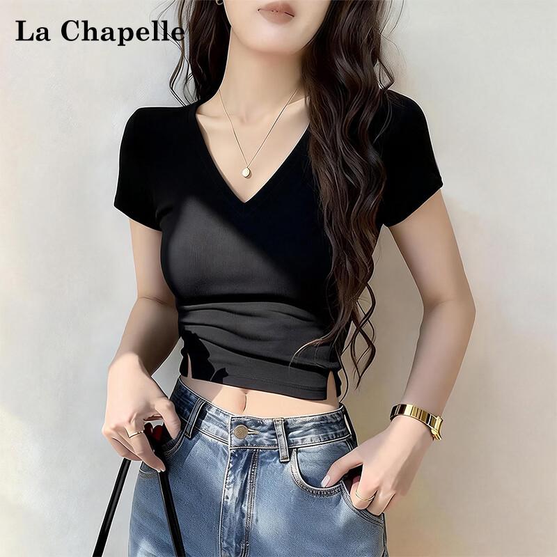 La Chapelle Women s V-Neck Cropped T-Shirt L