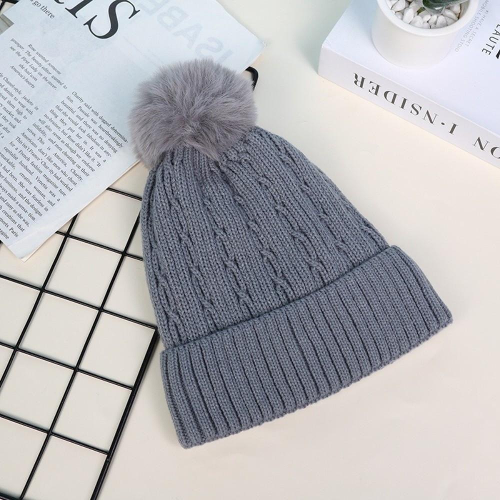 Winter Warm Knitted Hat with Fluffy Ball Beanies Cap Fashion Pullover Cap for Male Female