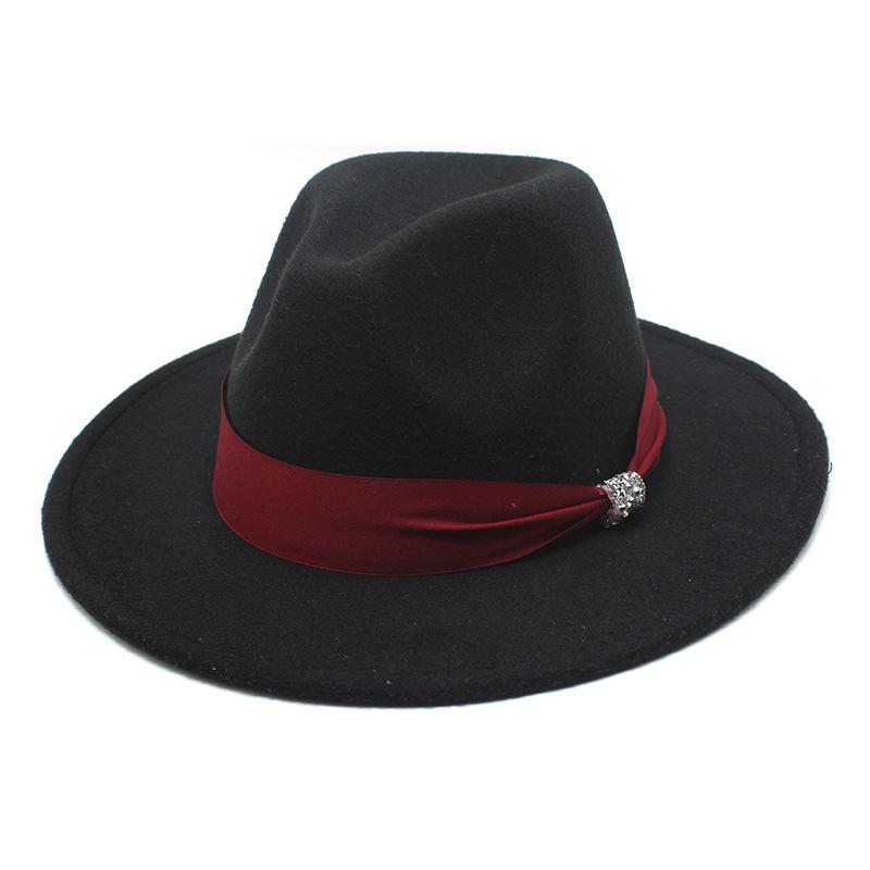 New Fashion Women Men Wide Brim Felt Jazz Fedora Hats Solid Color Party Trilby Wedding Hat Autumn Winter Hats 56-58-60CM