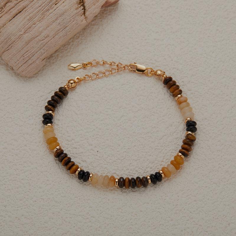 

S925 Whole Body Sterling Silver With Natural Tiger Eye Dongling Jade Black Agate Colored Treasure Beaded Necklace Female Original Design